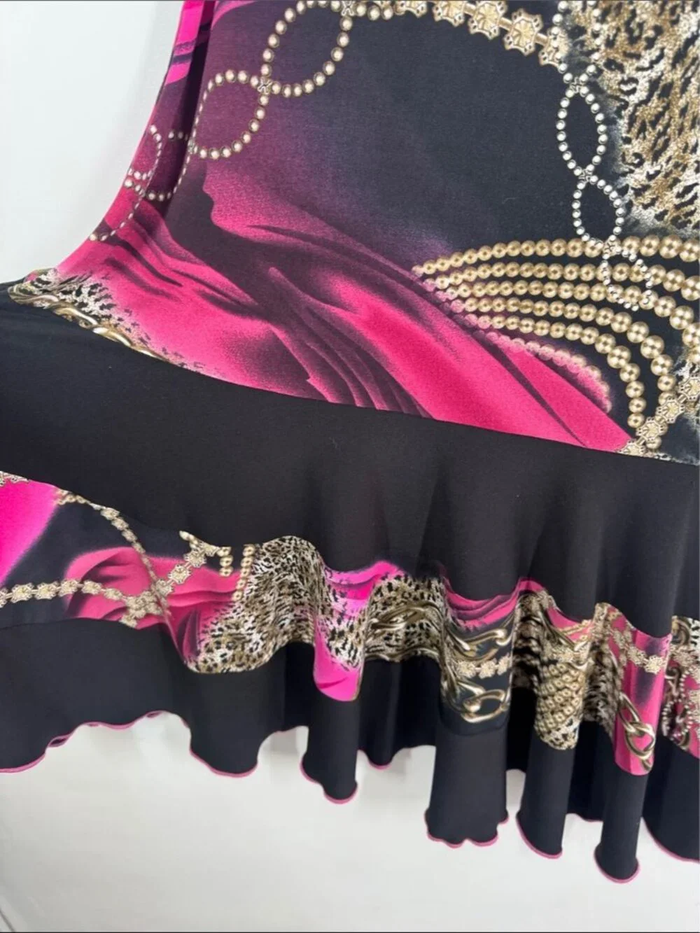 Joseph Ribkoff Pink Black Animal Printed Dress Size 14 Ruffle Hem Stretchy - Picture 7 of 12